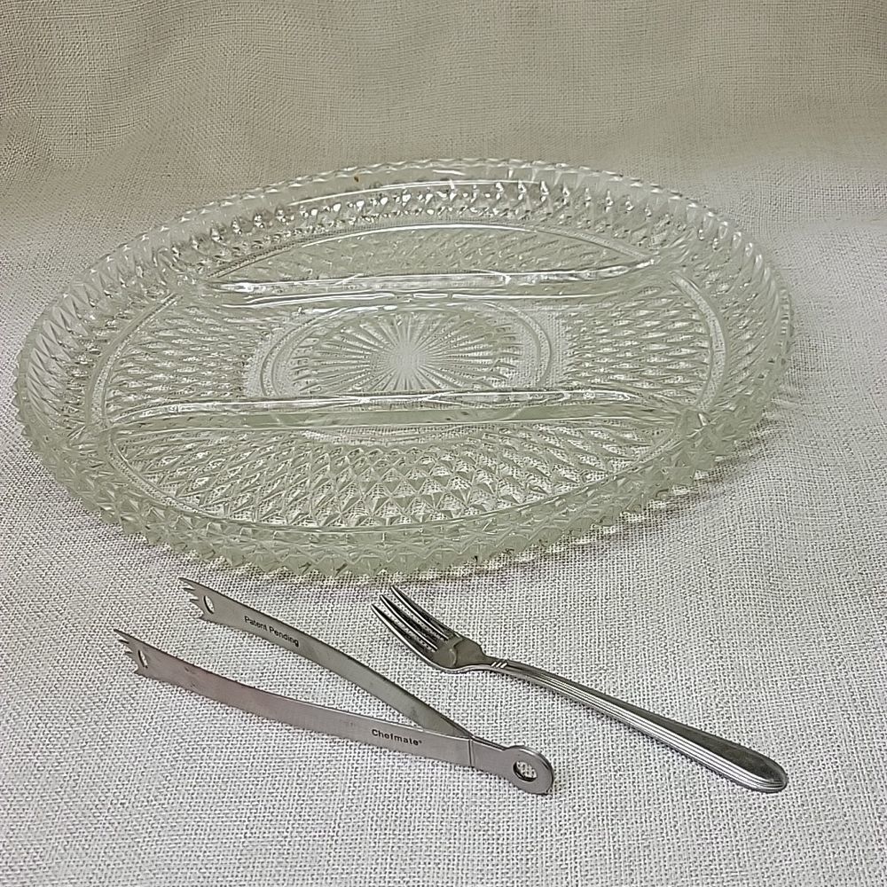 ‎Indiana Glass Diamond Point 3 Part 12" Relish Tray